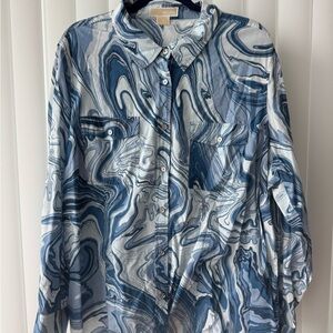 Michael Kors Blue and White Marble Blouse